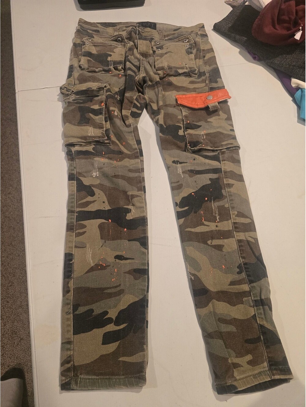 THRT Men's Camo Cargo Pants with Orange Accent Size 32